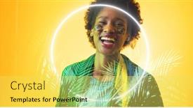  Presentation with face match - Presentation theme featuring african-american-female-fan background and a yellow colored foreground