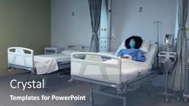  Presentation with covid bed - Amazing slide deck having african-american-female-patient-lying backdrop and a ocean colored foreground