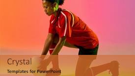  Presentation with female sport - PPT theme having african-american-female-rugby-player background and a red colored foreground