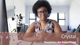  Presentation with covid coronavirus - PPT layouts enhanced with african-american-female-vlogger-recording background and a violet colored foreground