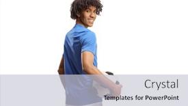  Presentation with shoulder - PPT theme featuring african-american-football-player-holding background and a light gray colored foreground