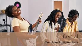  Presentation with american music - Slide set with african-american-friends-musicians-group background and a coral colored foreground