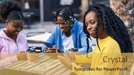  Presentation with coffee shop - Theme featuring african-american-friends-using-smartphone background and a yellow colored foreground