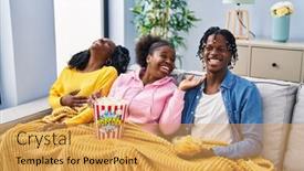  Presentation with movie - PPT theme featuring african-american-friends-watching-movie background and a  colored foreground
