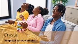  Presentation with movie - Presentation theme featuring african-american-friends-watching-movie background and a yellow colored foreground