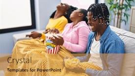  Presentation with movie - PPT layouts featuring african-american-friends-watching-movie background and a yellow colored foreground