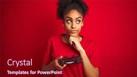  Presentation with african american woman question - Audience pleasing presentation consisting of african-american-gamer-woman-playing backdrop and a crimson colored foreground