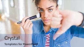  Presentation with blush - Presentation theme enhanced with african american girl appying blush background and a teal colored foreground