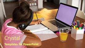  Presentation with technology learning - Slide set enhanced with african-american-girl-doing-schoolwork background and a red colored foreground