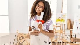  Presentation with diploma - PPT theme featuring african-american-girl-holding-diploma background and a coral colored foreground