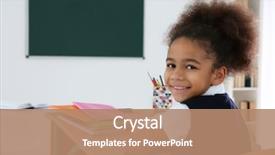  Presentation with african american adults in classroom - PPT theme having african-american girl in classroom background and a coral colored foreground