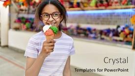  Presentation with ice cream - PPT theme enhanced with african-american-girl-smiling-happy background and a  colored foreground