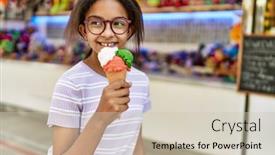  Presentation with ice cream - Slide set enhanced with african-american-girl-smiling-happy background and a soft green colored foreground