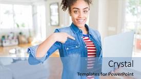  Presentation with african american girl power business - Audience pleasing presentation consisting of african american girl standing work backdrop and a light blue colored foreground