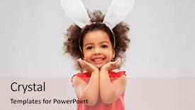  Presentation with childhood - PPT layouts enhanced with african american girl wearing bunny background and a coral colored foreground