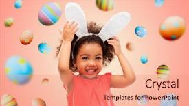  Presentation with living coral - Amazing presentation design having african american girl wearing bunny backdrop and a coral colored foreground