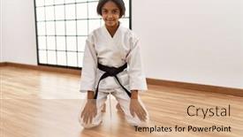  Presentation with kimono - PPT theme with african-american-girl-wearing-kimono background and a coral colored foreground