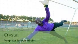  Presentation with soccer net - Presentation design enhanced with african-american-goalkeeper-with-arms background and a seafoam green colored foreground