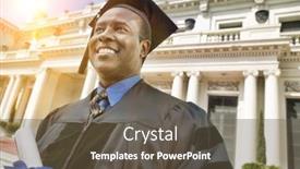  Presentation with university building - Cool new PPT theme with african-american-graduate-with-diploma backdrop and a tawny brown colored foreground