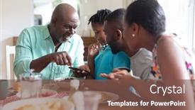 Presentation with grandfather - Beautiful slide set featuring african-american-grandfather-using-smartphone backdrop and a tawny brown colored foreground