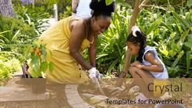  Presentation with african american grandmother - Presentation design having african-american-grandmother-and-granddaughter background and a coral colored foreground