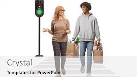  Presentation with pedestrian crossing - Slides having african-american-guy-carrying-grocery background and a light gray colored foreground