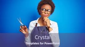  Presentation with african american woman question - Colorful presentation theme enhanced with african-american-hairdresser-woman-holding backdrop and a violet colored foreground