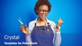  Presentation with proud american - Colorful PPT theme enhanced with african-american-hairdresser-woman-holding backdrop and a ocean colored foreground