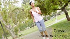  Presentation with bbq park - Slide set consisting of african american health - woman jogging in park background and a  colored foreground