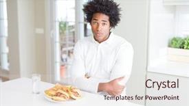  Presentation with hamburger - Audience pleasing slide deck consisting of african american hungry man eating backdrop and a  colored foreground