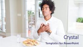  Presentation with african american protest - PPT theme featuring african american hungry man eating background and a sky blue colored foreground