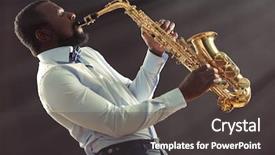  Presentation with jazz music - PPT theme with african american jazz musician playing background and a dark gray colored foreground
