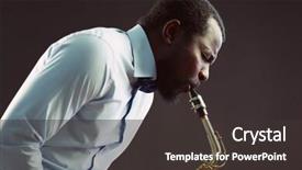  Presentation with jazz - Presentation theme consisting of african american jazz musician playing the saxophone on grey background background and a dark gray colored foreground