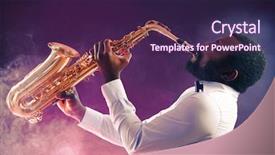  Presentation with jazz - Colorful theme enhanced with african american jazz musician playing backdrop and a wine colored foreground