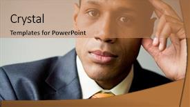  Presentation with new ideas - Beautiful presentation theme featuring african american leaders - pensive employee thinking of new backdrop and a coral colored foreground