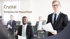  Presentation with coworkers - Beautiful theme featuring african american leadership training - adult businessman with diverse coworkers backdrop and a cream colored foreground