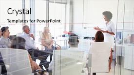  Presentation with meeting - Presentation design featuring african american leadership training - business meeting in a modern background and a sky blue colored foreground