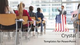  Presentation with front office hotel - Slides having african american leadership training - front view of caucasian male background and a light gray colored foreground