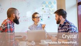  Presentation with small group working - Slide deck featuring african american leadership training - group of serious young people background and a coral colored foreground