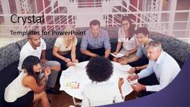  Presentation with african american leadership - Beautiful slide deck featuring african american leadership training - group of work colleagues having backdrop and a coral colored foreground