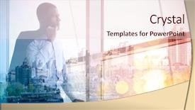  Presentation with double exposure of business people - PPT theme with african american leadership training - marketing concept double exposure background and a sky blue colored foreground