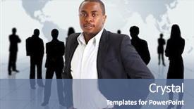  Presentation with african american business - Beautiful presentation theme featuring african american leadeship - business man and his team backdrop and a ocean colored foreground