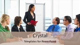  Presentation with meeting - Presentation theme having african american leadeship - businesswoman conducting meeting in boardroom background and a  colored foreground