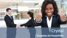  Presentation with building team - Colorful theme enhanced with african american leadeship - diverse attractive man and woman backdrop and a ocean colored foreground