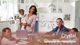  Presentation with meeting family - Cool new presentation theme with african american leadeship - domestic meeting in the kitchen backdrop and a coral colored foreground