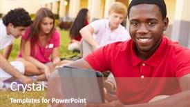  Presentation with african american high school - Cool new presentation design with african american male - high school students studying outdoors backdrop and a coral colored foreground