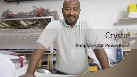  Presentation with blueprint - Cool new PPT layouts with african american male - workman reading a blueprint backdrop and a light gray colored foreground