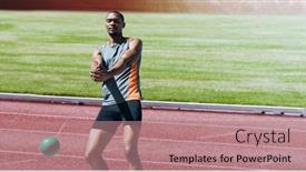  Presentation with sports field - Presentation with african-american-male-athlete-hammer background and a coral colored foreground