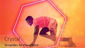  Presentation with hexagon - Presentation theme with african-american-male-athlete background and a coral colored foreground
