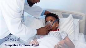  Presentation with medical ventilator - Presentation theme featuring african-american-male-doctor-giving background and a sky blue colored foreground